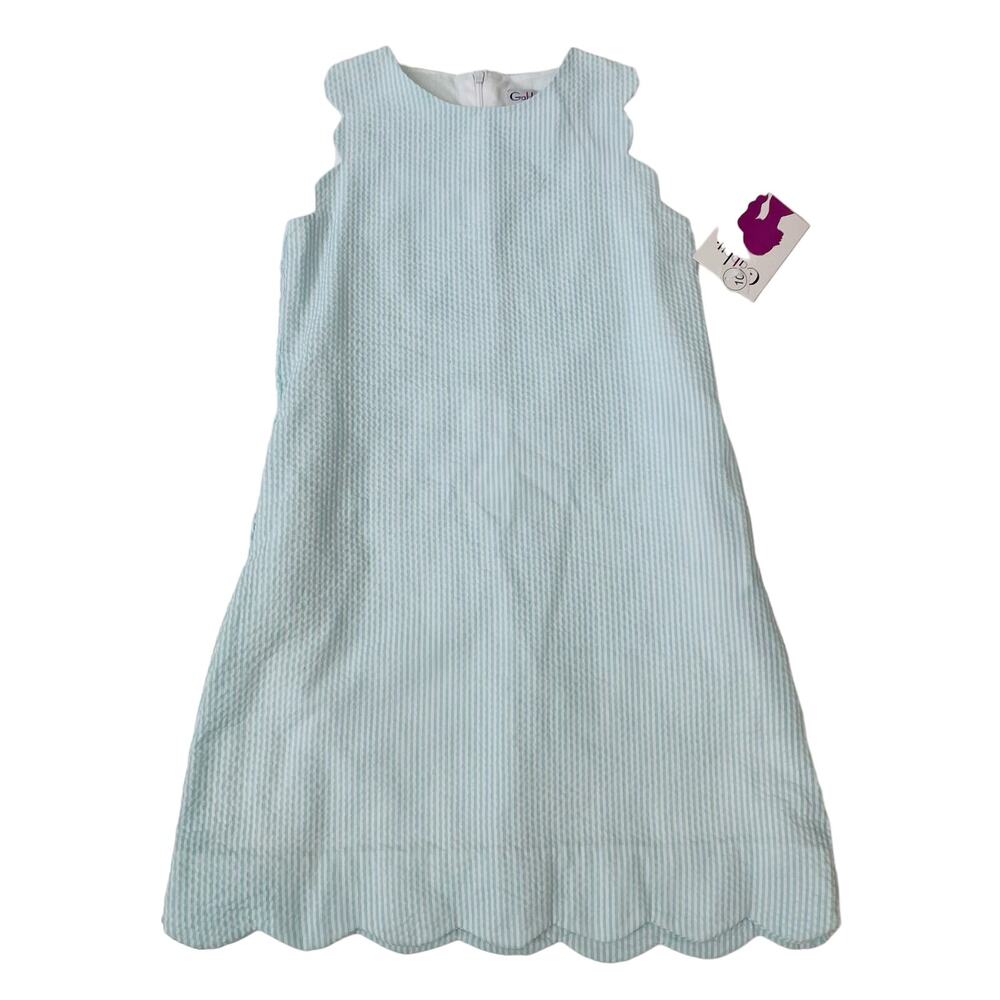 NWT Gabby Size 10 Aqua Seersucker Scallop Dress